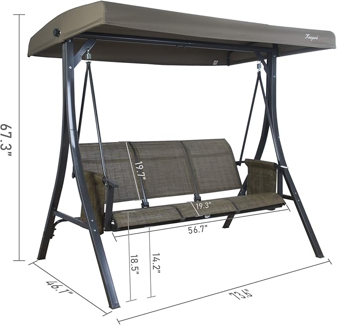 Kozyard Brenda 3-Seat Outdoor Porch Swing Glider, Patio Swing - Image 5