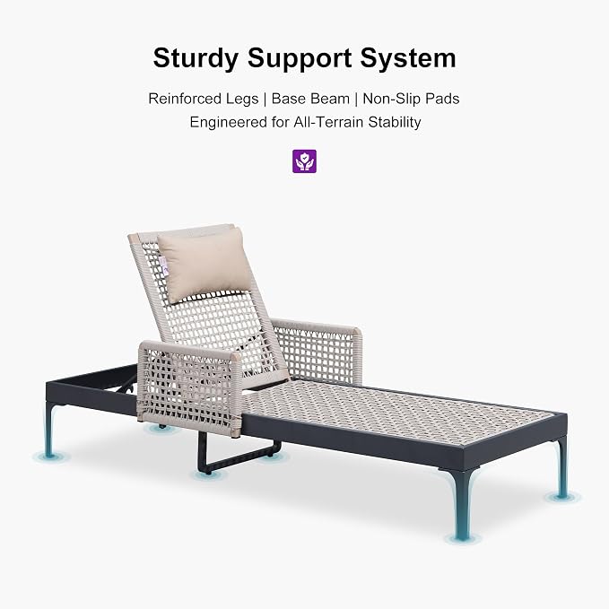 PURPLE LEAF 3 Pieces Outdoor Chaise Lounge Set Rattan Wicker Lounger - Image 8