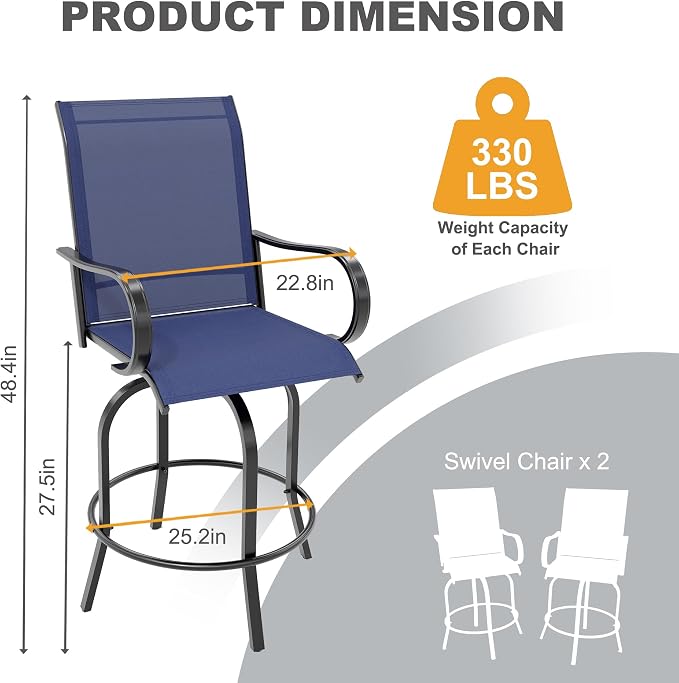 GarveeLife 4 Piece Outdoor Swivel Bar Chairs, Patio High Swivel Bar Stools - Image 2