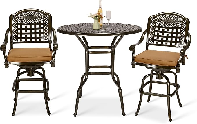 VIVIJASON 3-Piece Outdoor Swivel Bar Stools Set, All Weather Cast Aluminum by VIVIJASON