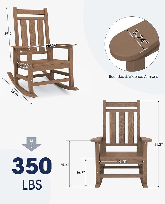 KINGYES Oversized Outdoor Rocking Chair, All-Weather Patio Rocking Chairs - Image 3