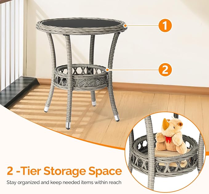 VINGLI Outdoor Wicker Side Table, Patio Side Tables - Image 4