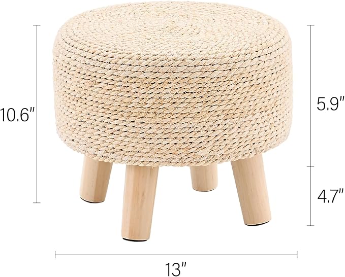 Wimarsbon Round Foot Stool Natural Seagrass Poufs Ottoman Hand Weave Footrest - Image 3