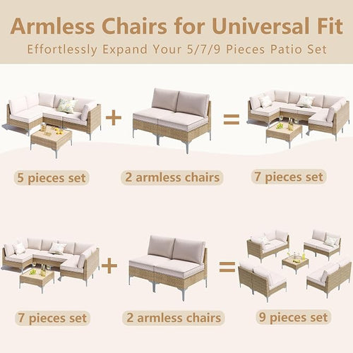 2-Piece Patio Furniture Set, Outdoor Wicker Sectional Sofa - Image 2