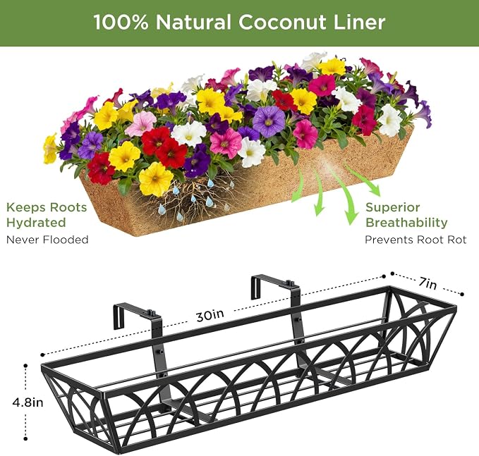 Y&M 30 Inch Fence Metal Hanging Flower Planter Window Basket Deck Railing - Image 3