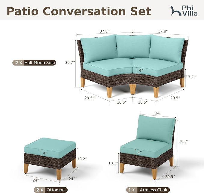 PHI VILLA 5-Piece Wicker Patio Furniture Set, Outdoor Sectional Sofa - Image 2