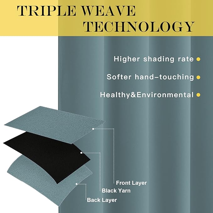 NICETOWN Blackout Greyish Blue Curtains & Drapes - Image 3