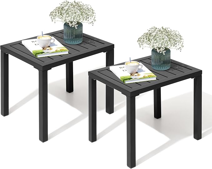 Crestlive Products Outdoor Side Table Set of 2, Aluminum Rectangular Side/End by CrestliveProducts