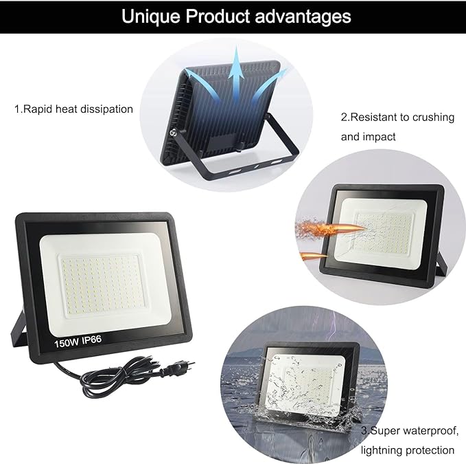 4Pack LED Flood Light Outdoor, 250W LED Work Light 25500lm - Image 5