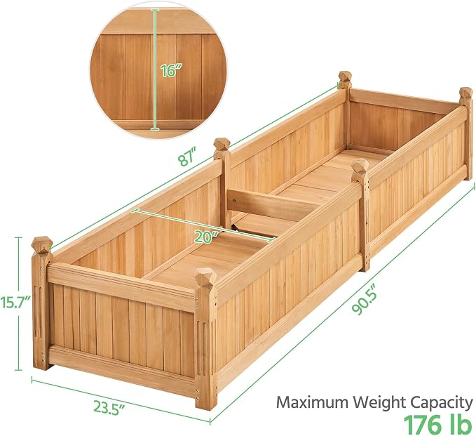 Yaheetech 90.5″ L×23.5″ W×16″ H Wooden Raised Garden Bed, Horticulture Wood - Image 3