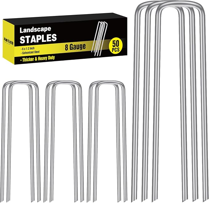 HongWay 50 Pack 6 Inch Landscape Staples, 8 Gauge Garden Stakes Heavy Duty More by HongWay