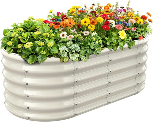 17" Tall Outdoor Garden Raised Garden Bed Kits, 4ft X 2ft Oval, 0.8MM Thick by YSEJOMP