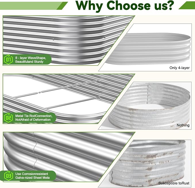 3 Pack 6x3FT Corrugated Galvanized Steel Raised Garden Bed Outdoor, Metal Above - Image 3
