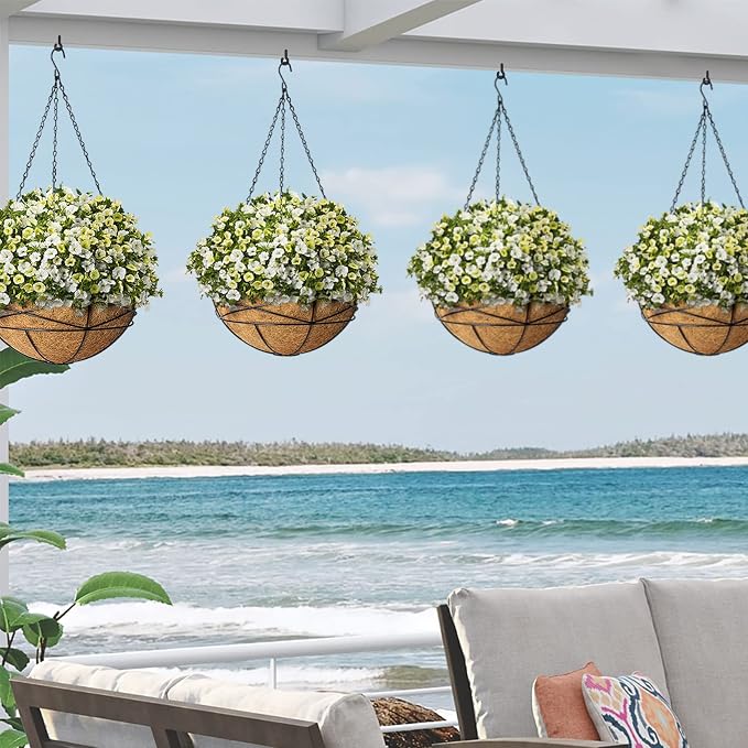 4 Pack 10 Inch Hanging Planters Metal Wire Flower Baskets - Image 6