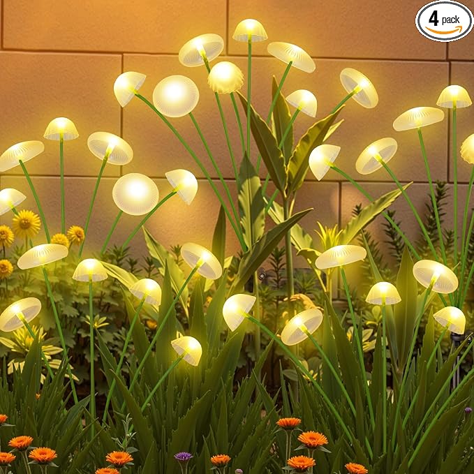 KAQ 4PK 32LED Solar Garden Lights Outdoor Waterproof | Solar Mushroom Lights by KAQ