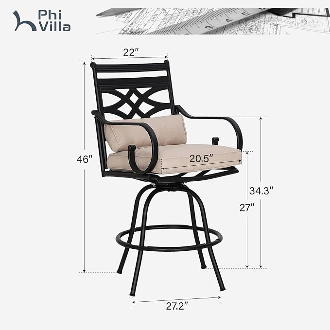 PHI VILLA Outdoor Swivel Bar Stools Set of 8，Patio Counter Height Bar Chairs - Image 2