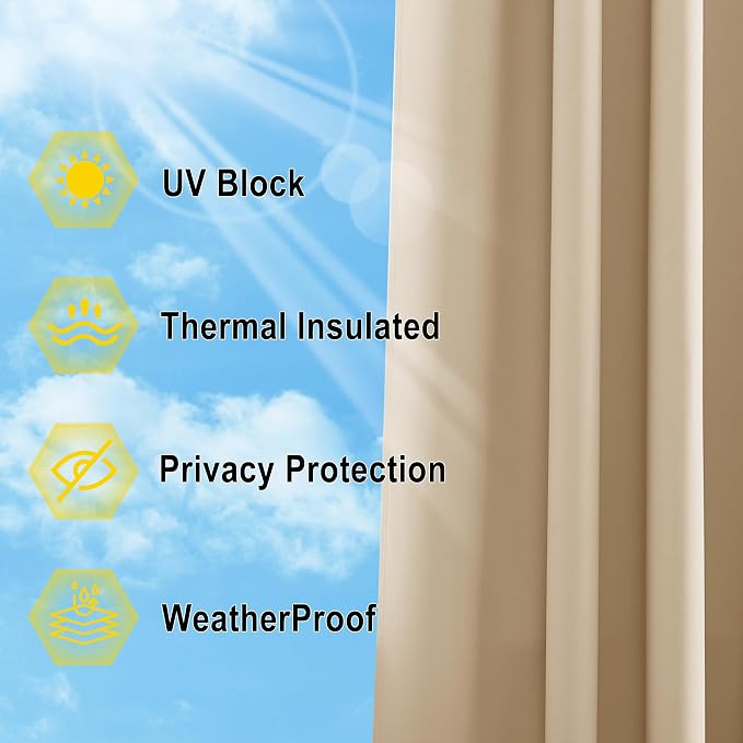NICETOWN Waterproof Outdoor Curtain W66 x L95 inch, Stainless Grommet Sunlight - Image 6