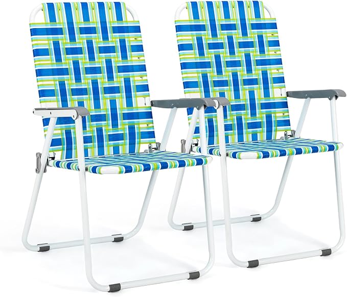 VINGLI Patio Lawn Webbed Folding Chairs Set of 2, Outdoor Beach Portable Lawn by VINGLI