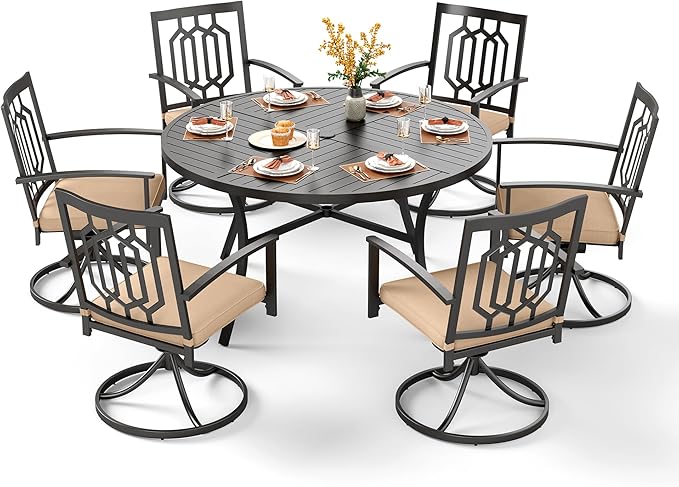 PHI VILLA 7 Pieces Round Outdoor Dining Set by PHIVILLAThepioneerofcomfortablehouseholdsupplies