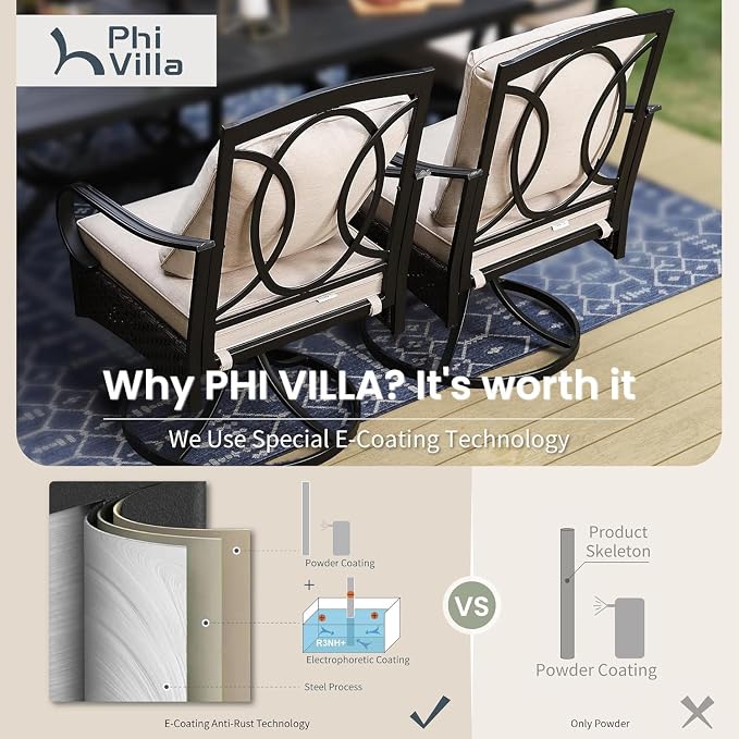 PHI VILLA Outdoor Swivel Chairs Set of 4, Heavy Duty Metal Wicker Dining Chairs - Image 6