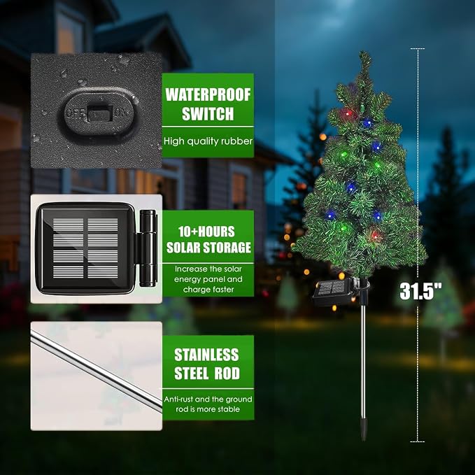 4PCS Solar Christmas Tree Garden Stake Lights Outdoor Waterproof Pathway Lights - Image 3