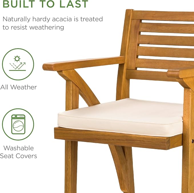 Best Choice Products Set of 2 Outdoor Acacia Wood Bar Stools Bar Chairs - Image 6
