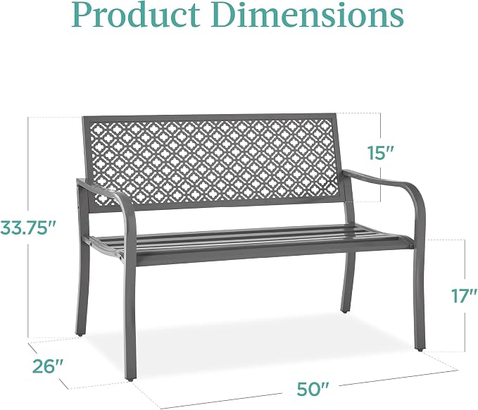 Best Choice Products Outdoor Bench 2-Person Metal Steel Benches Furniture - Image 2
