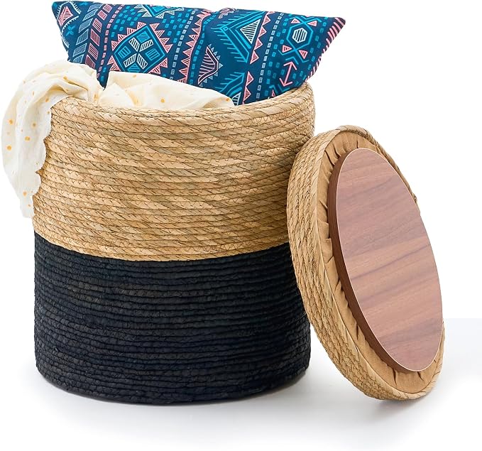 Wimarsbon Storage Pouf Ottoman, Hand Weaving Natural Straw Foot Stool, Bohemian by Wimarsbon