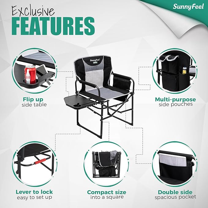 SUNNYFEEL Camping Directors Chair, Heavy Duty, Oversized Portable Folding Chair - Image 7