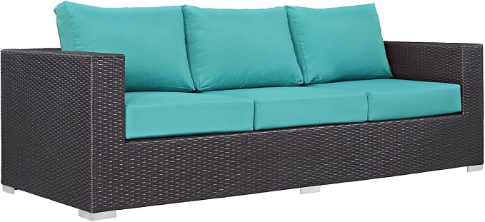 Modway Convene Wicker Rattan Outdoor Patio Sofa in Espresso Turquoise - Image 3