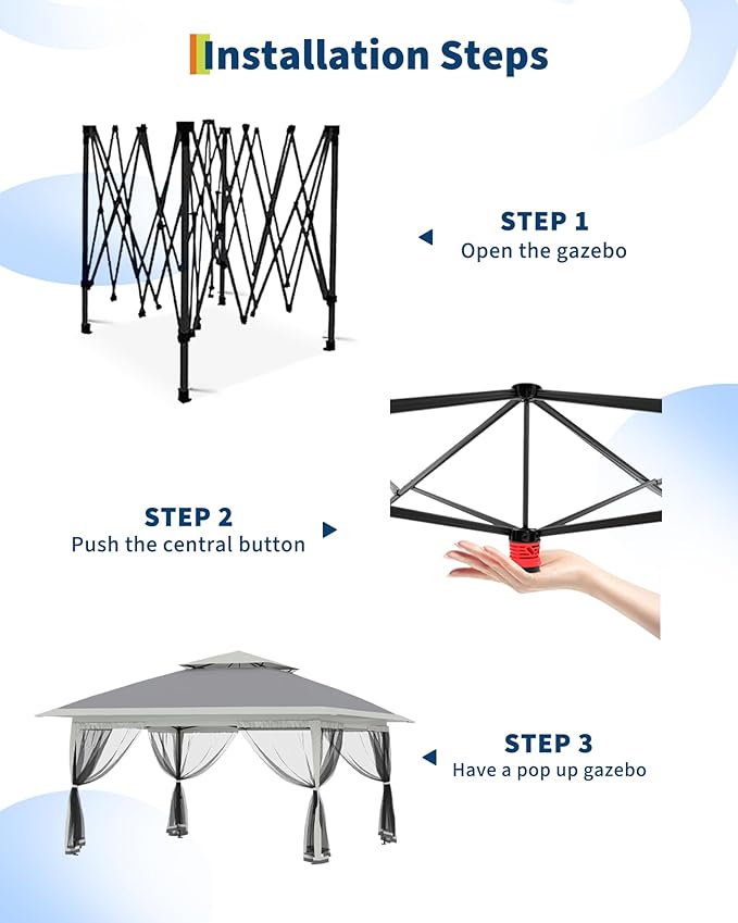 Canopy Tent 13x13 ft, Pop Up Gazebo One-Push Setup - Image 3