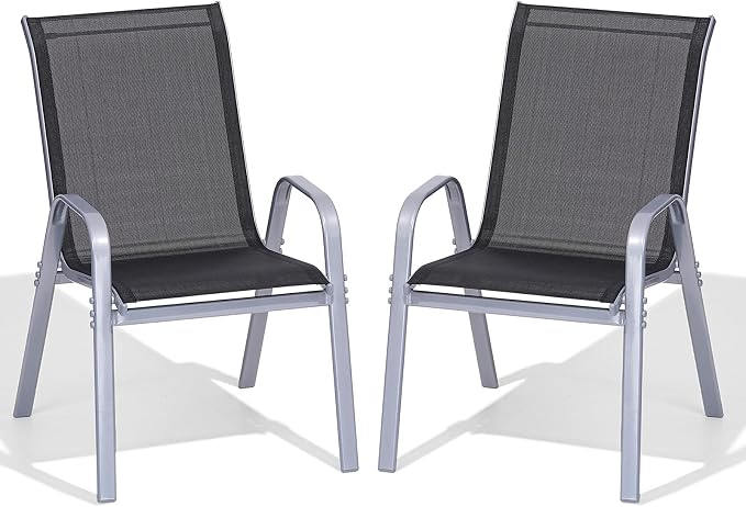 Patio Chairs Set of 2, Easily Set Up Stackable Outdoor Dining Chairs by Dovov
