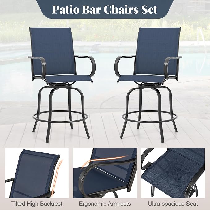 Giantex Set of 4 Swivel Outdoor Bar Stools, All-Weather Bar Height Patio Chairs - Image 6