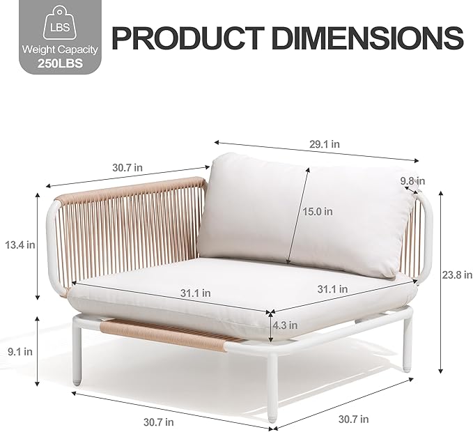 4 Piece Modern Outdoor Sectional Sofa, Weather-Resistant Metal Frame and - Image 2