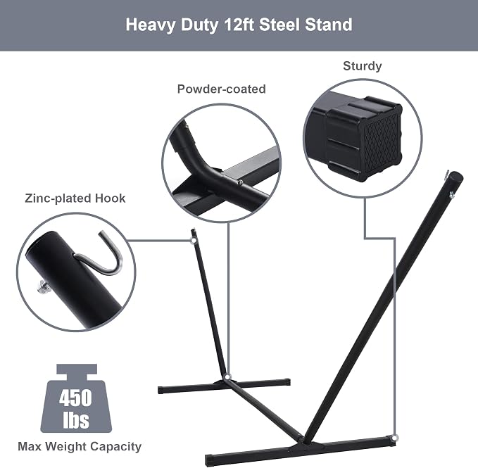 Outdoor Hammock with Stand Included, Heavy Duty Hammock with Curved Spreader Bar - Image 7