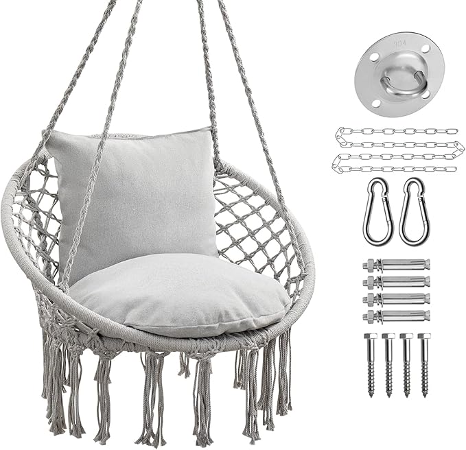 JoyView Macrame Hammock Chair Hanging Swing Chair Max 330 Lbs by JoyView