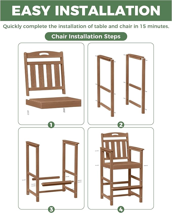 Outdoor Patio Tall Adirondack Bar Chairs Set of 2, All-Weather HDPE Bar Height - Image 5