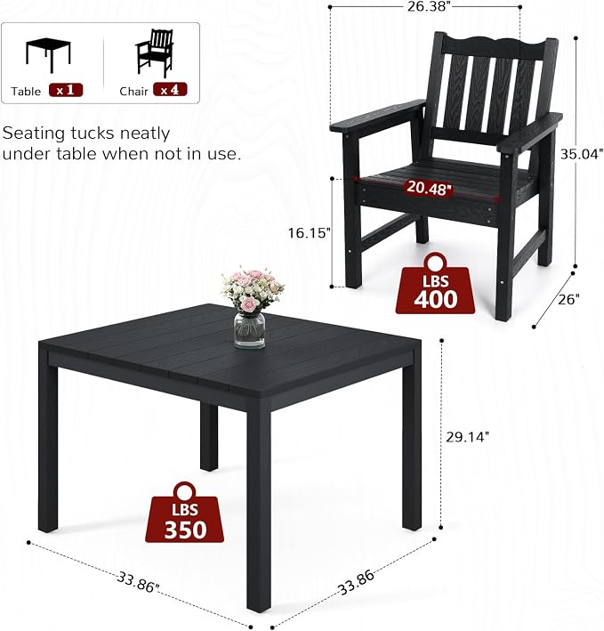 Stoog 5 Pieces Patio Dining Sets, All-Weather HIPS Material & Aluminum Frame - Image 5