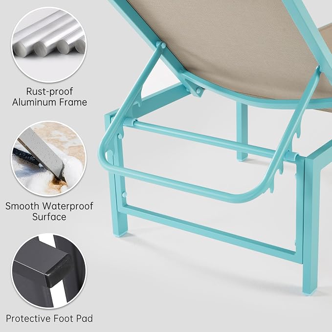 Outdoor Pool Lounge Chairs Set 2 pcs, Aluminum Outdoor Lounge Chair, - Image 4