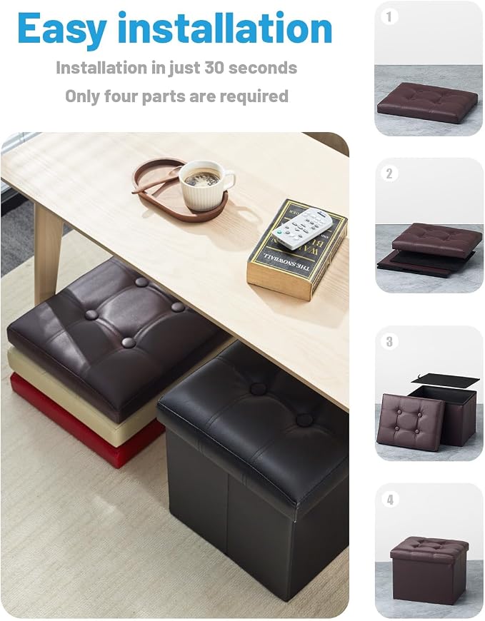AmasSmile 2PC Storage Ottoman Folding Foot Rest Stool - Image 7