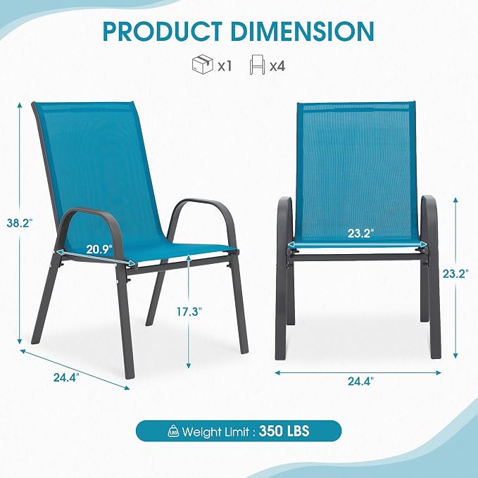 Outdoor Stackable Chairs Set of 4, Stacking Patio Chairs - Image 2