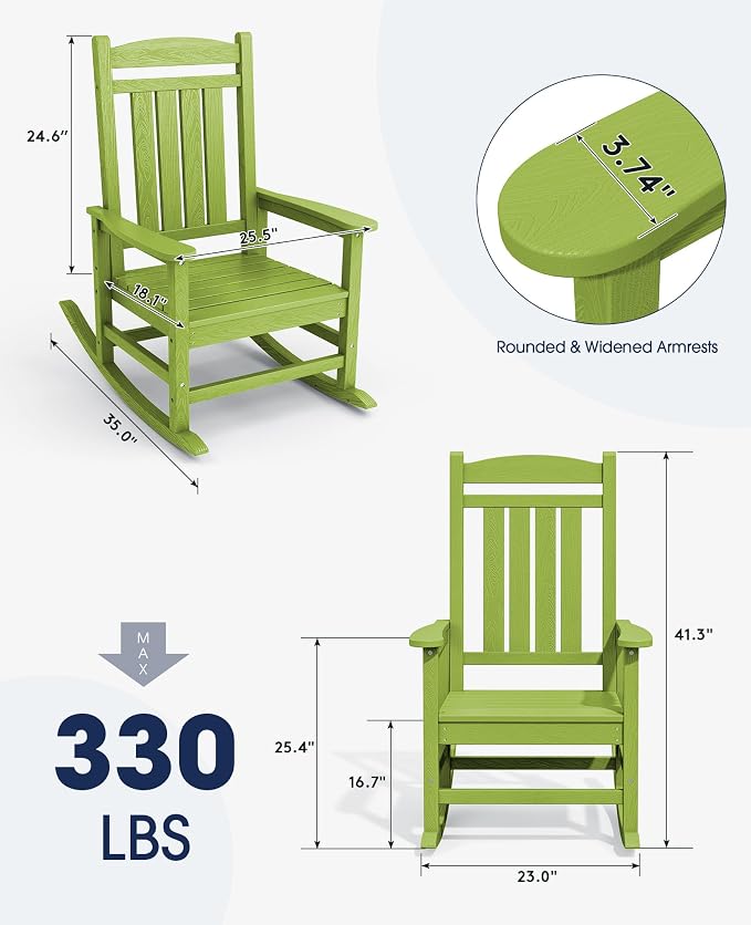 KINGYES HDPE Outdoor Rocking Chair Set of 4, All-Weather Poly Patio Rocking - Image 2