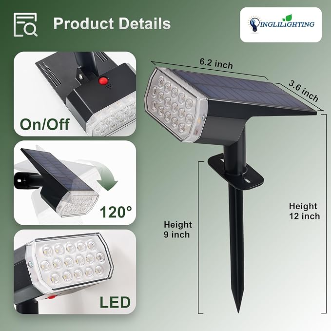 DINGLILIGHTING Solar Lights Outdoor Waterproof: IP65 Led Spot Light Decorations - Image 7
