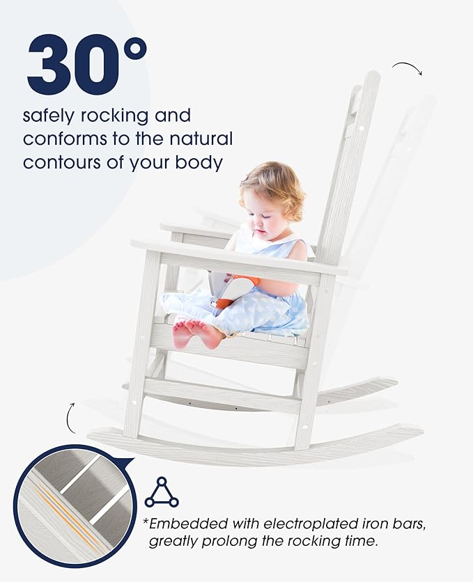 KINGYES Oversized Outdoor Rocking Chair Set of 4, All-Weather Patio Rocking - Image 5