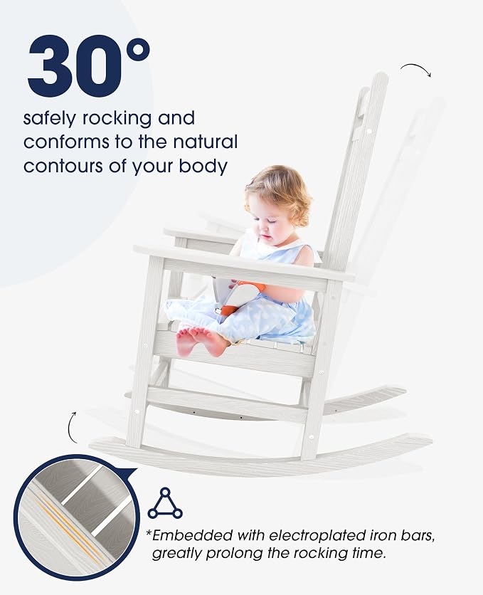 KINGYES Oversized Outdoor Rocking Chair, All-Weather Patio Rocking Chairs - Image 4