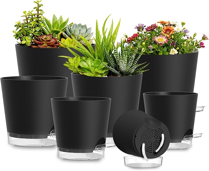 Plant Pots 4/5/5.5/6/6.5/7/8 Inch Self Watering Pots, 7 Pack Plastic Planters by SQKH