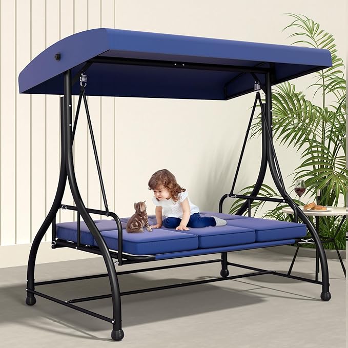 3-Seat Patio Swing Chair Outdoor Heavy Duty Steel Frame - Image 6