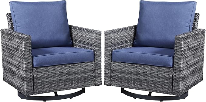 Belord Wicker Chairs Outdoor Bistro Set Oversize Patio Swivel Rocker, Rattan by Belord