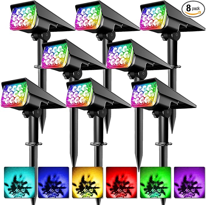 T-SUNUS 8 Pack Solar Color Landscape Spotlights, IP65 Waterproof Solar Powered by T-SUNUSLighting