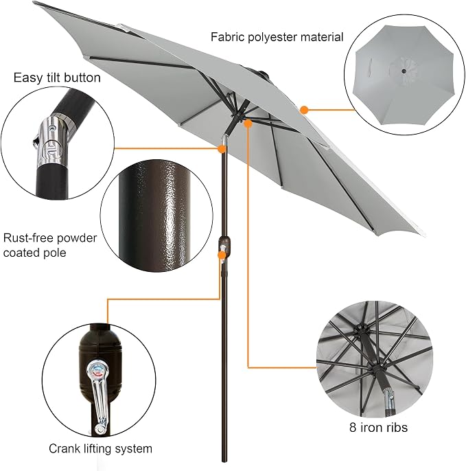 Blissun 9' Outdoor Patio Umbrella, Outdoor Table Umbrella, Yard Umbrella - Image 2